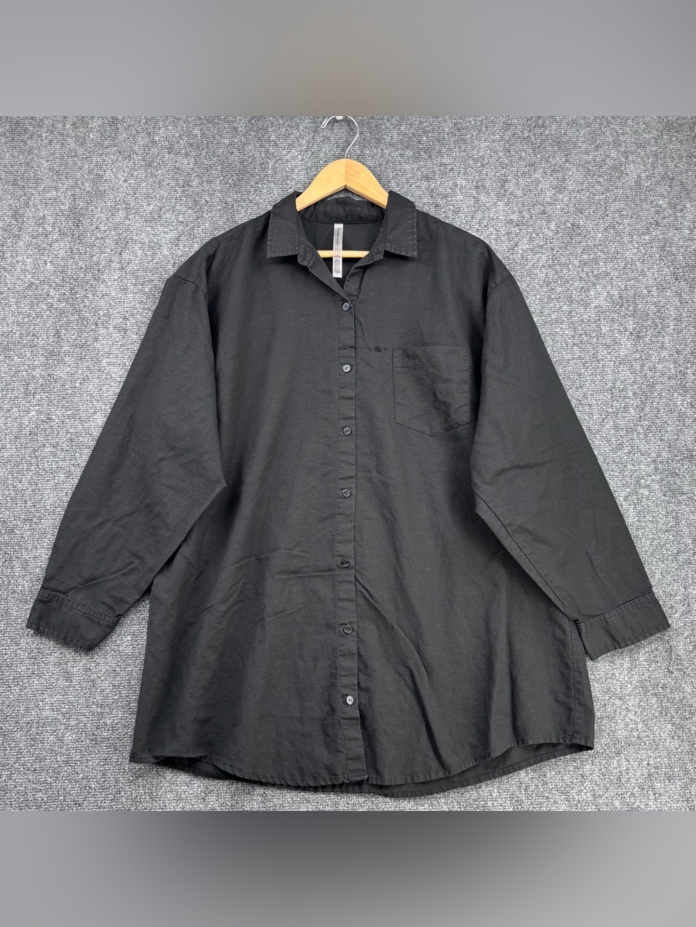 Victoria’s Secret Black Minimalist Cotton Flax Blend Boyfriend Shirt Women’s L